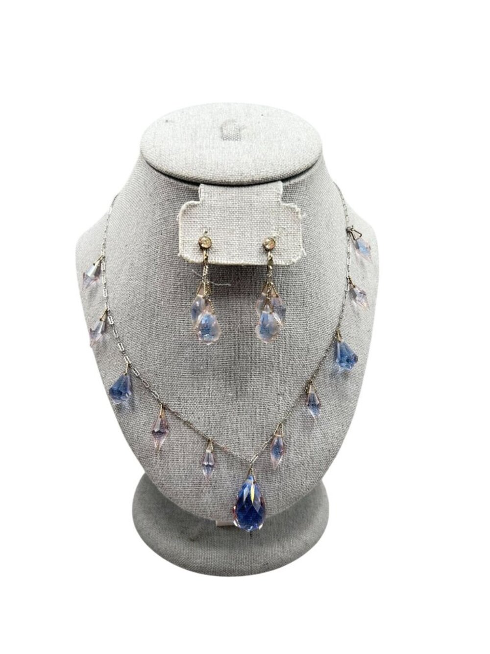 Vintage Neodenyum Glass Necklace Earring Set Art Deco Color Changing Blue Purple